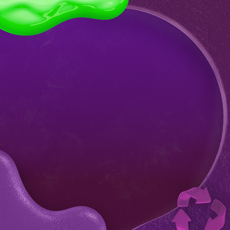 Climate Action Inspiration Generator. Go Green Machine Purple Background with Slime and Recycling Symbol in Bottom Left Corner